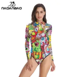 NADANBAO Cosplay Anime Swimsuit Long Sleeve Bathing Suit Beachwear Fashion 3D Printed Sexy Swimwear Push Up Women Swimsuits