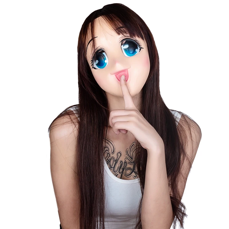 

Big Eyes Girl Half Head Latex Kigurumi Mask cartoon Cosplay Japanese Anime Role Lolita Mask Crossdress Silicone Doll Mask