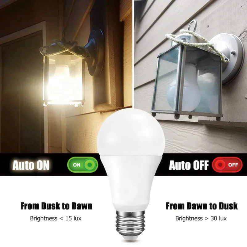 E27 B22 Dusk To Dawn Built-in Light Sensor LED Bulb 110V 220V Security Light Automatic On/Off Indoor/Outdoor LED Lamp Spotlight