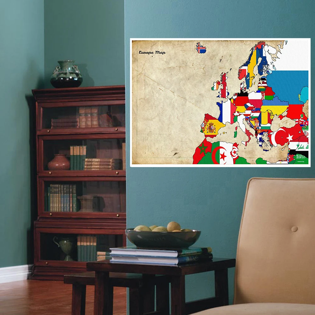 90 * 60 cm Mapa Europy Vintage Wall Art Plakaty i Wydruki Płótno Malarstwo Artykuły szkolne Biuro Pokój dzienny Dekoracja domu