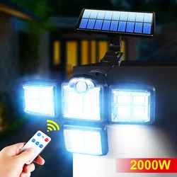 2000W 198 192 LED Solar Lights Outdoor Motion Sensor 4 Heads 3 Modes Solar Wall Lamp IP67 Waterproof Landscape Security Lighting