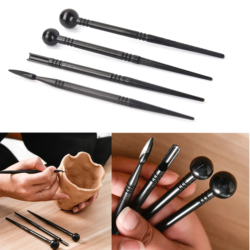 4PCS Pottery Clay Sculpting Tools Handmade DIY Art Projects Polymer Clay Shaping and Modeling Carving Decorating Dotting Tools