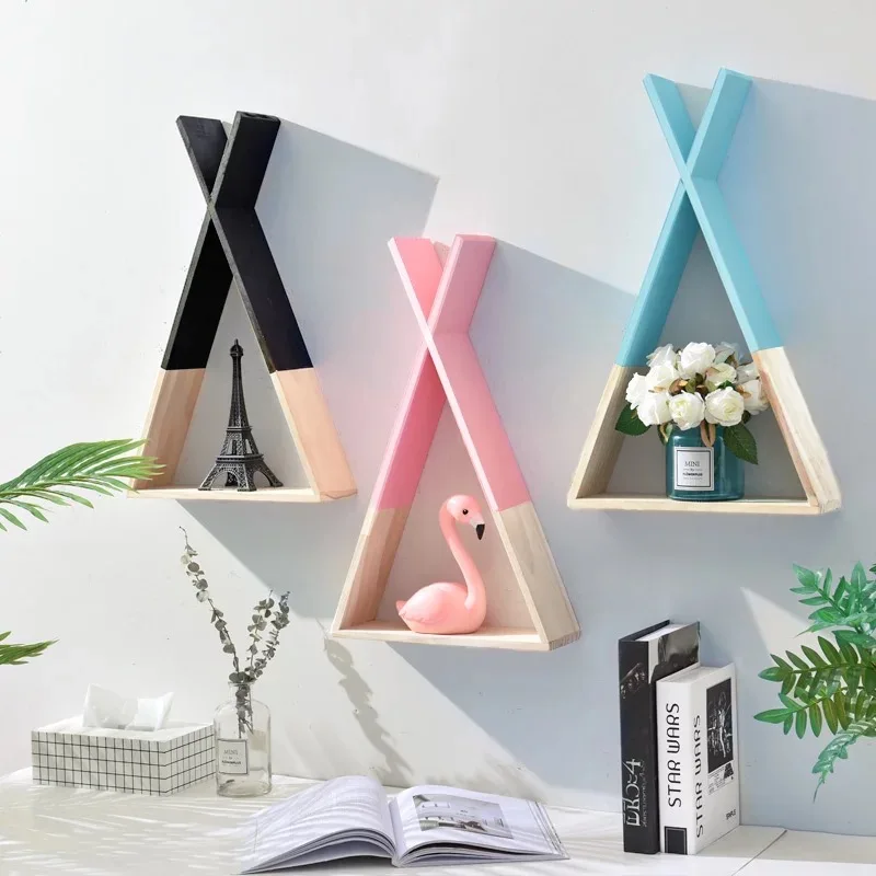 Creative triangle wall frame house display rack living room bedroom children's room decoration crafts storage rack CY52709