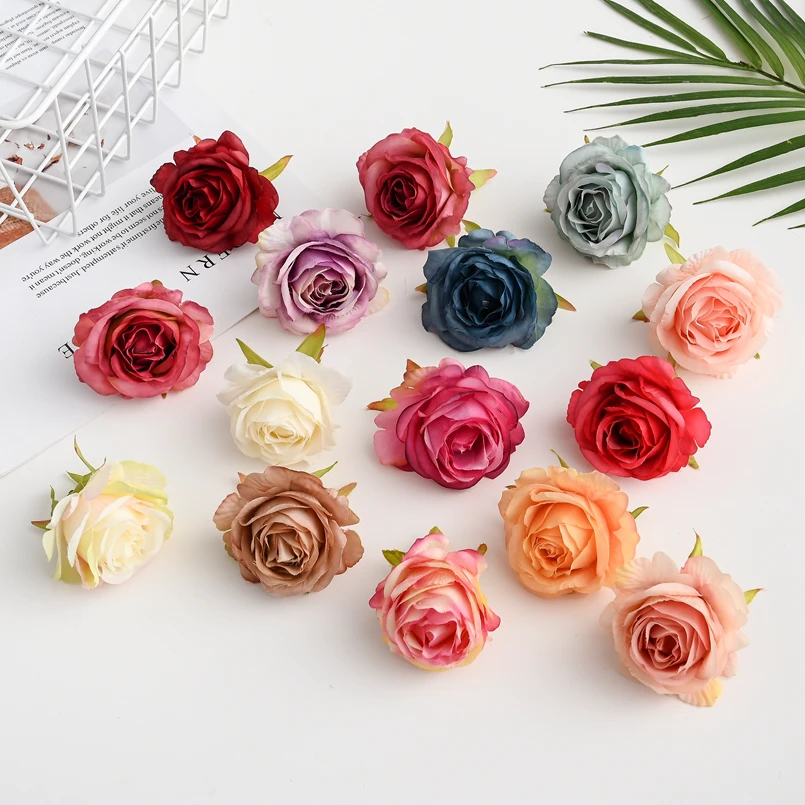 2/10pcs Artificial Flowers Cheap Silk Roses Head For Home Wedding Decoration Christmas DIY Scrapbook Craft Supplies Fake Plants