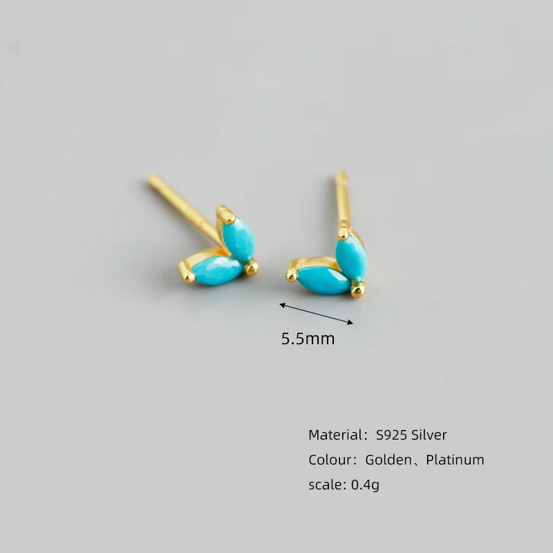 WANTME 925 Sterling Silver Fashion Korean Chic Blue Horse Eye Zircon Stud Earrings for Women Teen Simple Color Piercing Jewelry