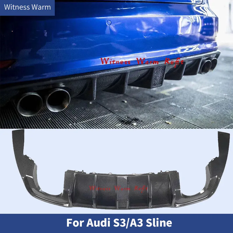 

for A3 S3 Carbon Fiber Rear Bumper Lip Diffuser Spoiler with Led Lights for Audi A3 S-line S3 Limousine 2013-2016