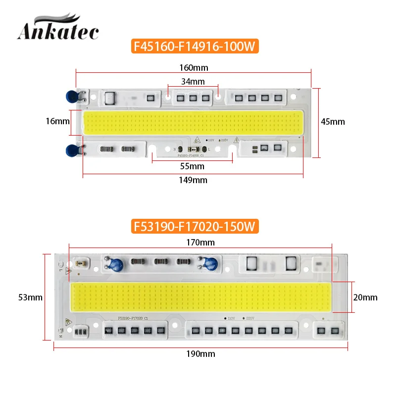 Chip LED COB de 30W, 50W, 70W, 100W, 150W, CA 220V, 110V, lámpara LED IP65 IC inteligente para luz de inundación, reflector blanco frío y cálido