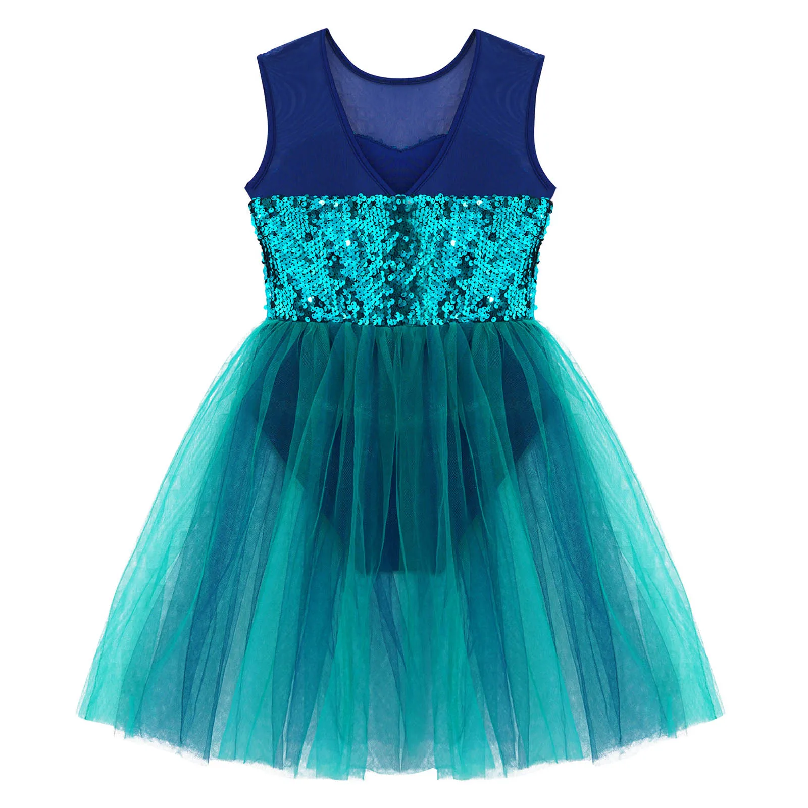 Mesh Tutu Children Skating Costume Kids Girls Shiny Sequins Ballet Dress Performance Dancewear Gymnastics Leotard Dancewear