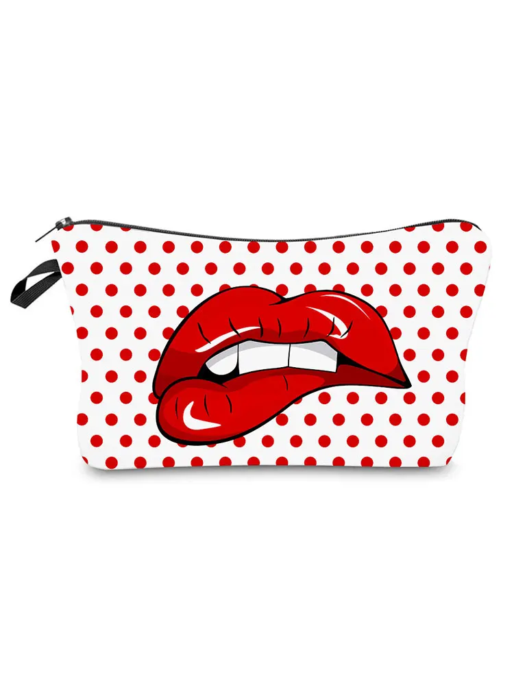 

Sexy Red Lips Pattern Printed Cosmetic Bag Lady Fashion organizer bag Pouch For Trip Hot Sale Makeup Bag for Women