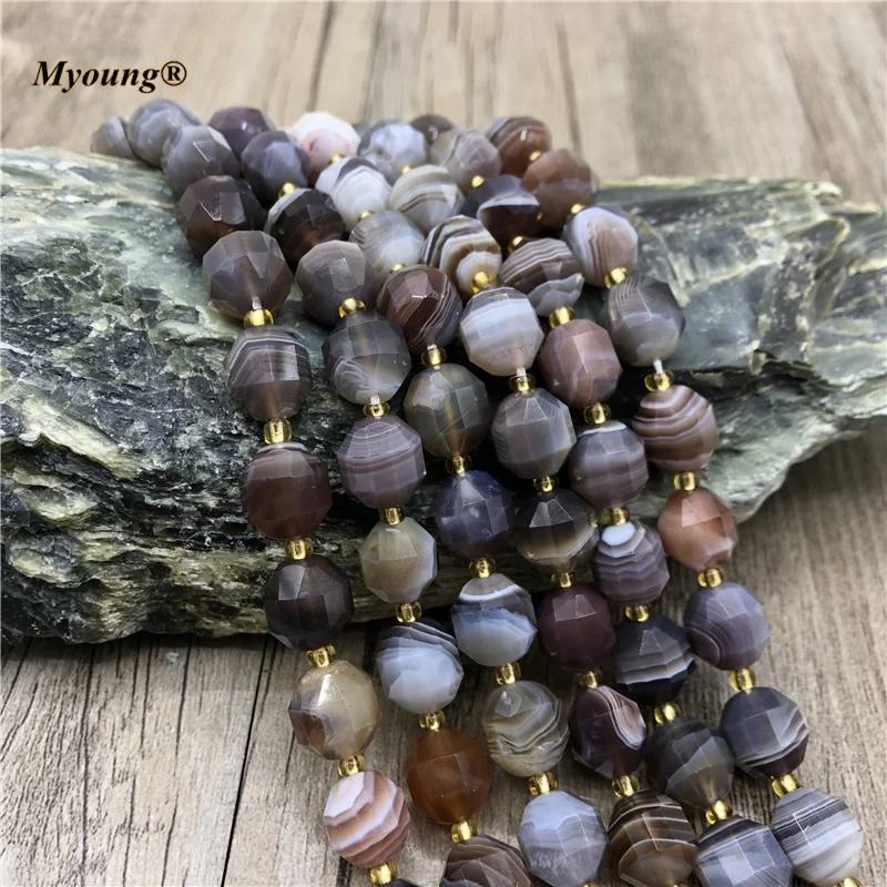 

Natural Botswana Agates Faceted Round Column Loose Beads 9x10mm Brown Lace Space Stone Bead For DIY Jewelry Making MY210458