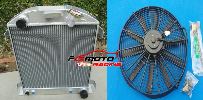 3 Row Aluminum Radiator + Fan Cooling For Ford Hi-Boy Chevy Engine Hotrod 1932 32