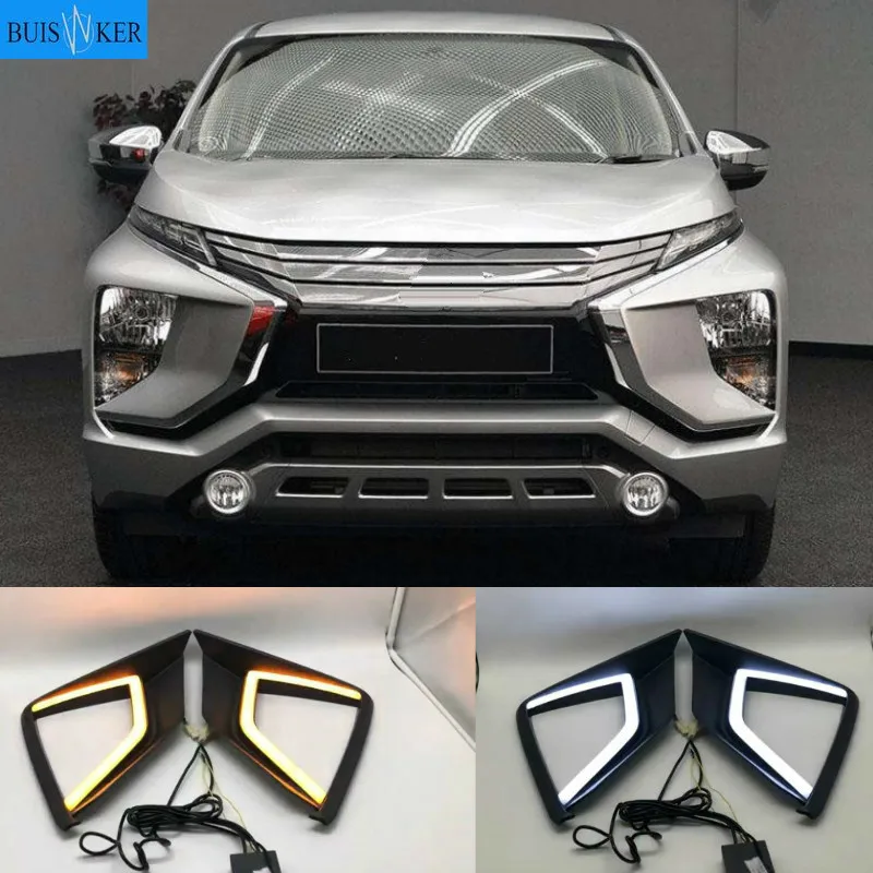 

2Pcs For Mitsubishi Xpander 2017 2018 2019 Car DRL fog lamp With Yellow Turn Signal LED Daytime Running Light