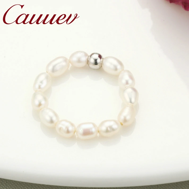 Cauuev Small Natural Freshwater Pearl Couple Rings for Women Real 925 Sterling Silver Jewelry forWholesale Fashion Gift view 4