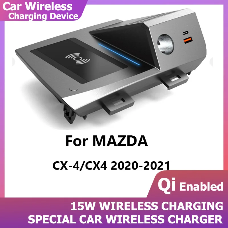 

Car Wireless Charger 15W For Mazda CX-4 CX4 2020 2021 fast Mobile phone Wireless USB Charging Plate Accessories Car Charger