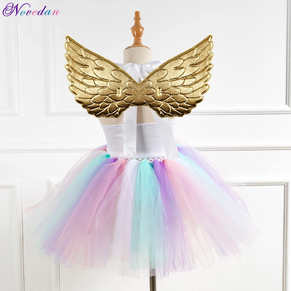 New Kids Unicorn Costumes For Girls Unicorn Tutu Dress With Gold Headband Wings Princess Girls Halloween Party Dress 2-10 Years image 4