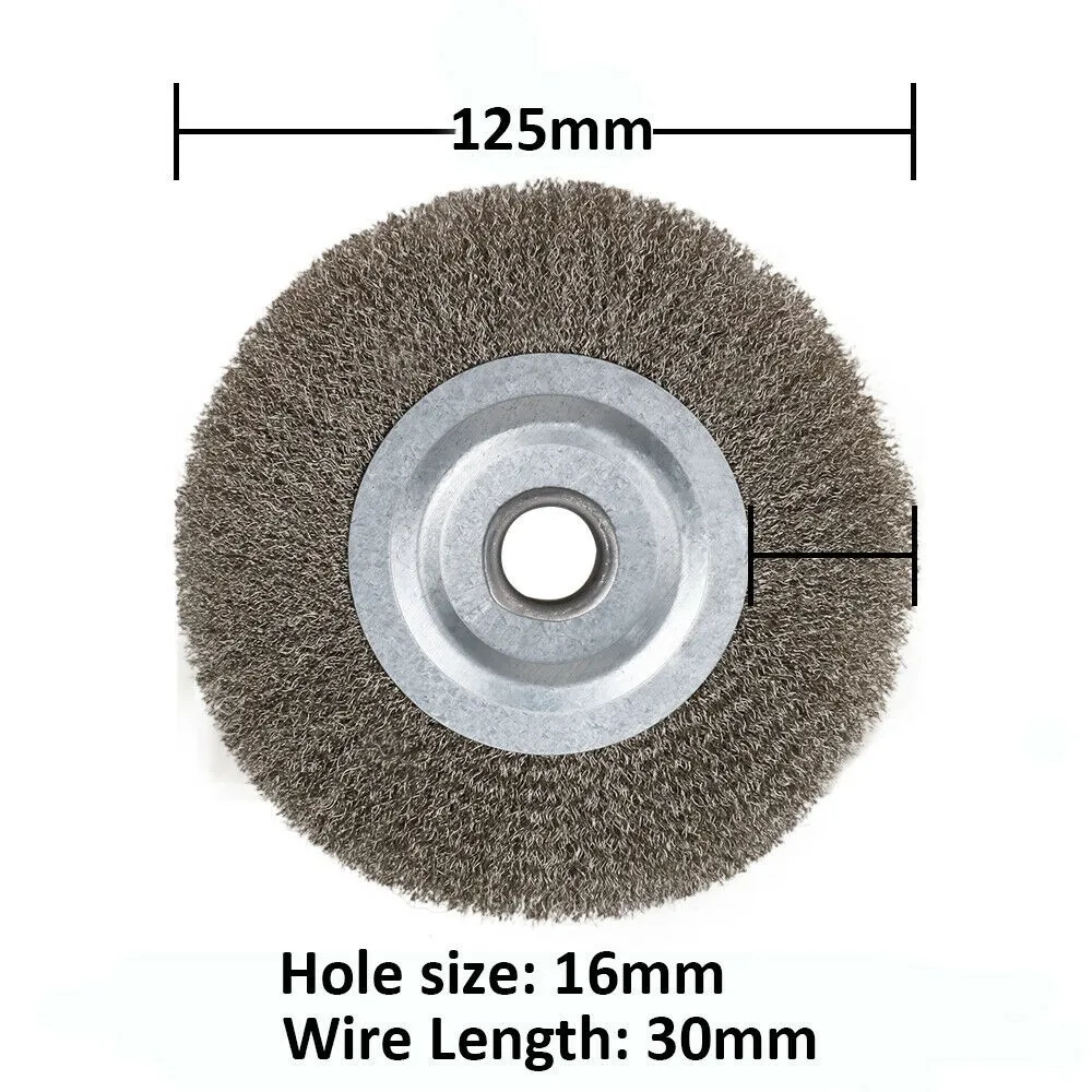 1pc 125mm Crimped Stainless Steel Wire Wheel 5inch Wires Brushes Bench Grinder Abrasive Tool For Metal Deburring 16mm Hole