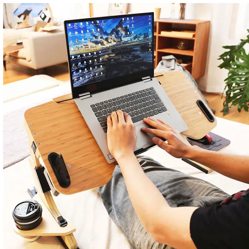 Adjustable Wooden Bedside Table Laptop Folding Table Aluminum Vertical Computer Desk Ergonomic Lap Table Room Desk Furniture