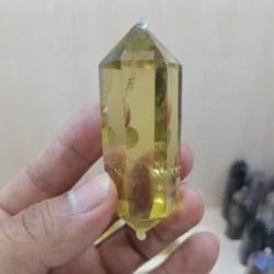 Natural topaz hexagonal prism pendant piece double pointed crystal pillar Lingpendulum crystal healing Yu energy raw stone grind