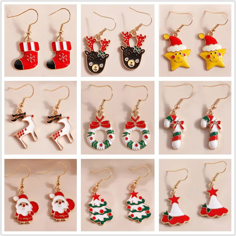 

Leslie Mix Styles Winter Merry Christmas Earrings Fashion Snowflake Tree Santa Claus Deer Drop Earrings New Year Jewelry Gifts