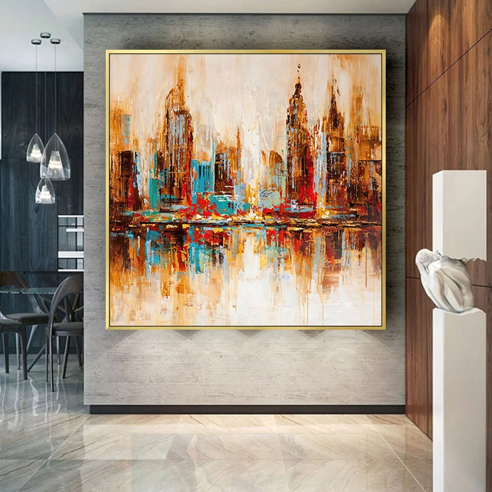 Abstract Hanging Pictures Hand Painted Oil Painting On Canvas Neon Art Expression Technique City Wall Art For Living Room Decor