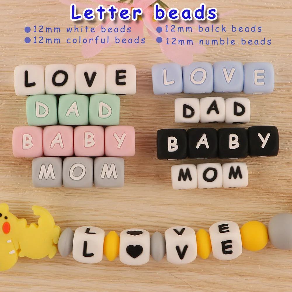 Silicone English Alphabet Letter Beads 10Pc 12MM Beads Letters Numbe For Bracelets Jewelry Making DIY Pacifier Chain Accessories