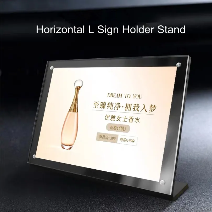 L Shape A4 Magnetic Advertising Sign Card Display Stand Acrylic Table Desk Menu Price Label Holder Stand