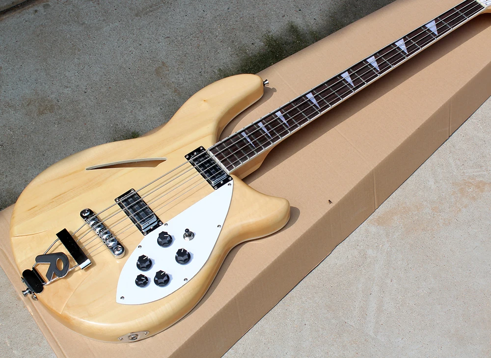 

4 Strings Natural Wood Color Semi-hollow Electric Bass with Rosewood Fretboard,Providing Customized Service