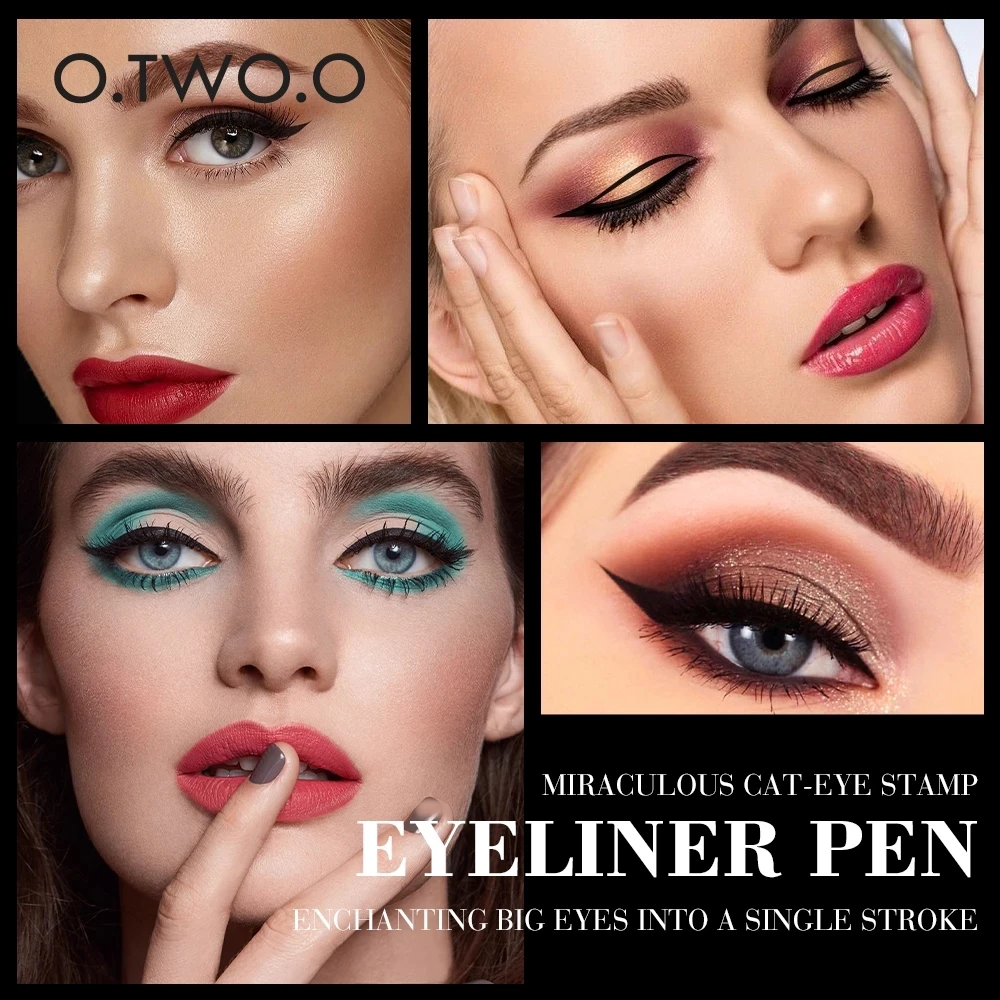 O.TWO.O Black Liquid Eyeliner Pen Waterproof Eye Make Up Lasting Cosmetics Fine Brush Eye Liner Stamp Pencil Fast Dry Delineador