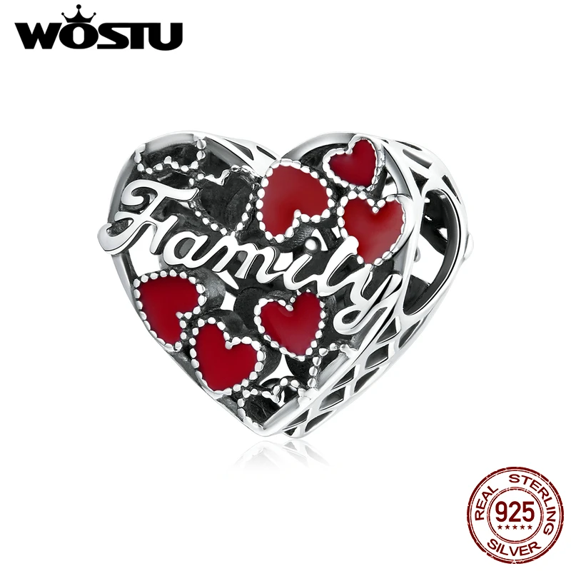 WOSTU 100% 925 Sterling Silver Bead Warm Family Charm Heart Pendant Fit Original Bracelet Necklace DIY Jewelry CQC1750