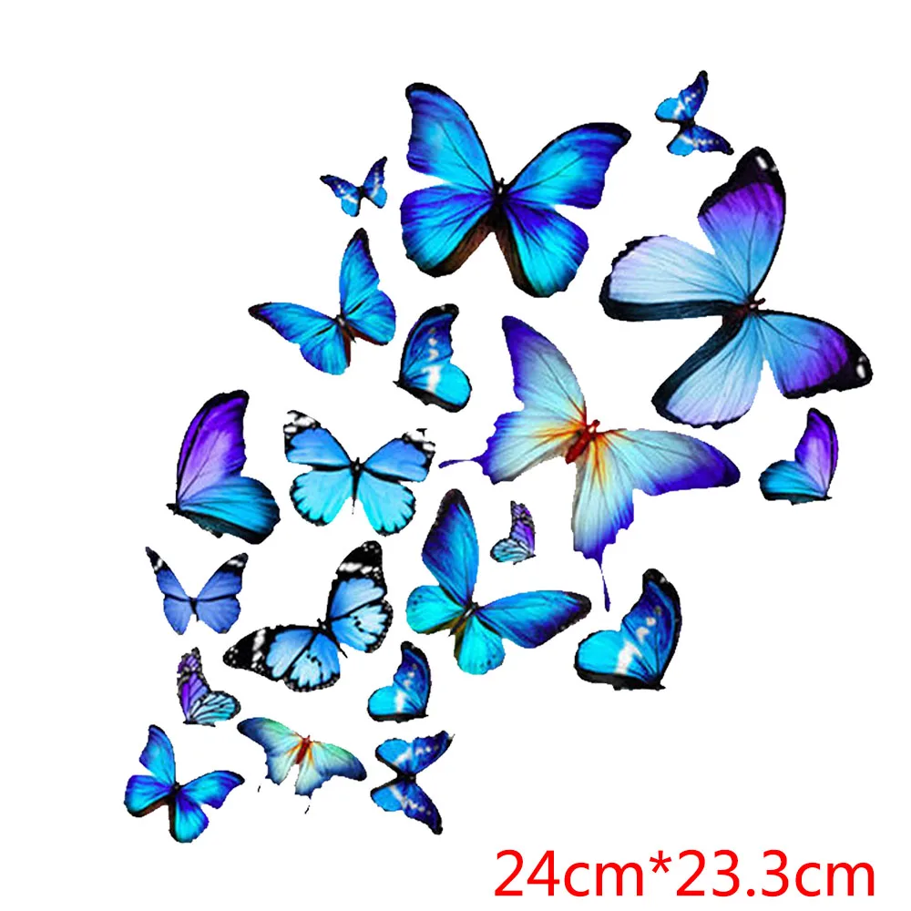 Butterfly Heat Transfer Stickers For T Shirt Clothing Thermoadhesive Patches DIY Washable Top Iron On Termoadhesives Para Ropa