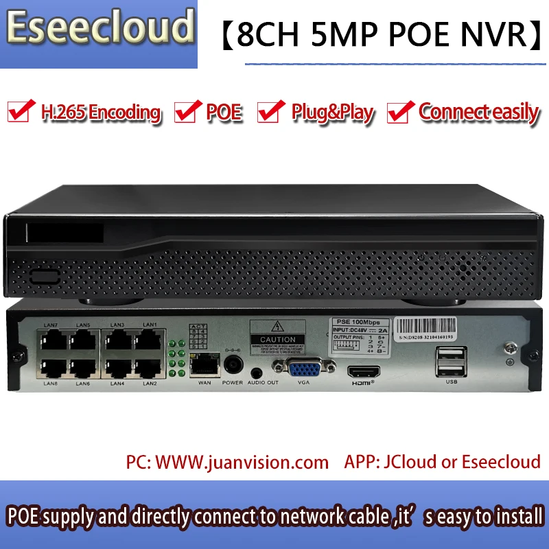 Revisión y Recomendación del Eseecloud IP PRO CCTV Hard Disk Network Video Recorder 8CH 5MP POE NVR con Soporte RTSP