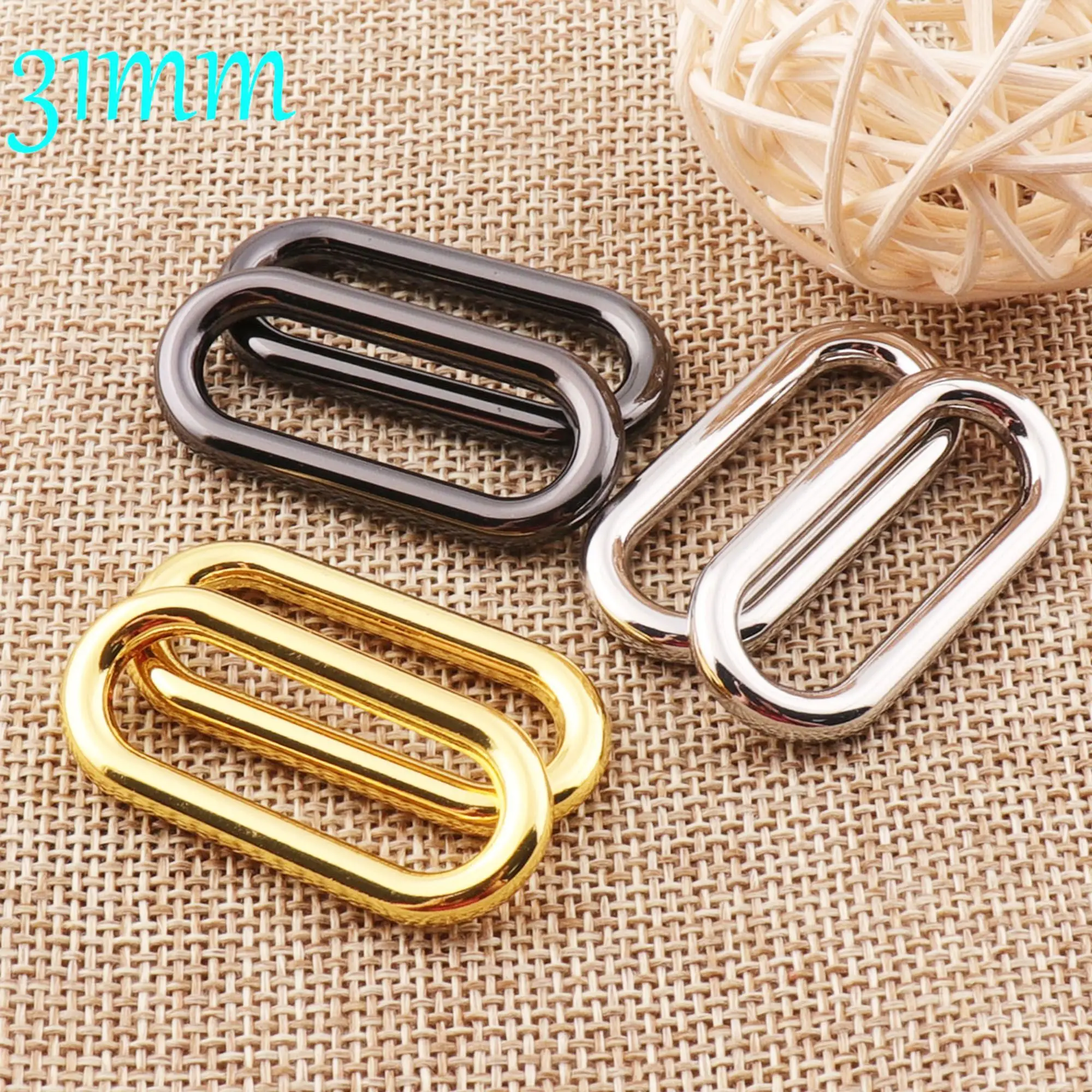 

10 pcs Rectangle Rings Silver/Gold/Gunmetal Square Wire Loops Rings Bag Webbing Purse Bag Making Hardware Handbag 31MM Ring