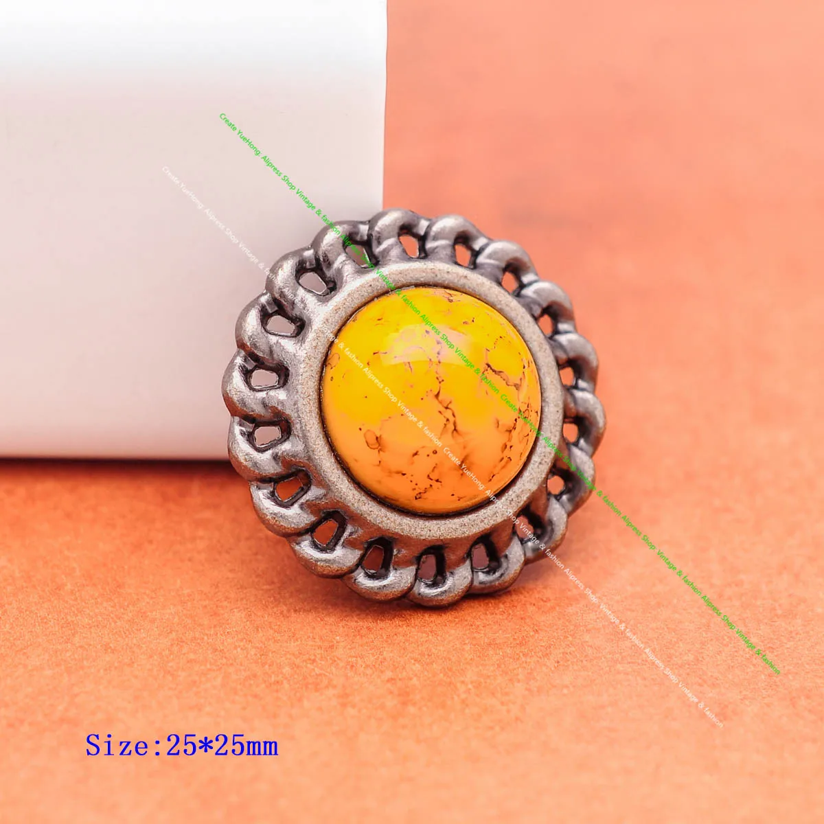 10pcs 25mm Antique Silver Chain Side Leathercraft Belt Accessories Western Yellow Turquoise Concho Button Screwback