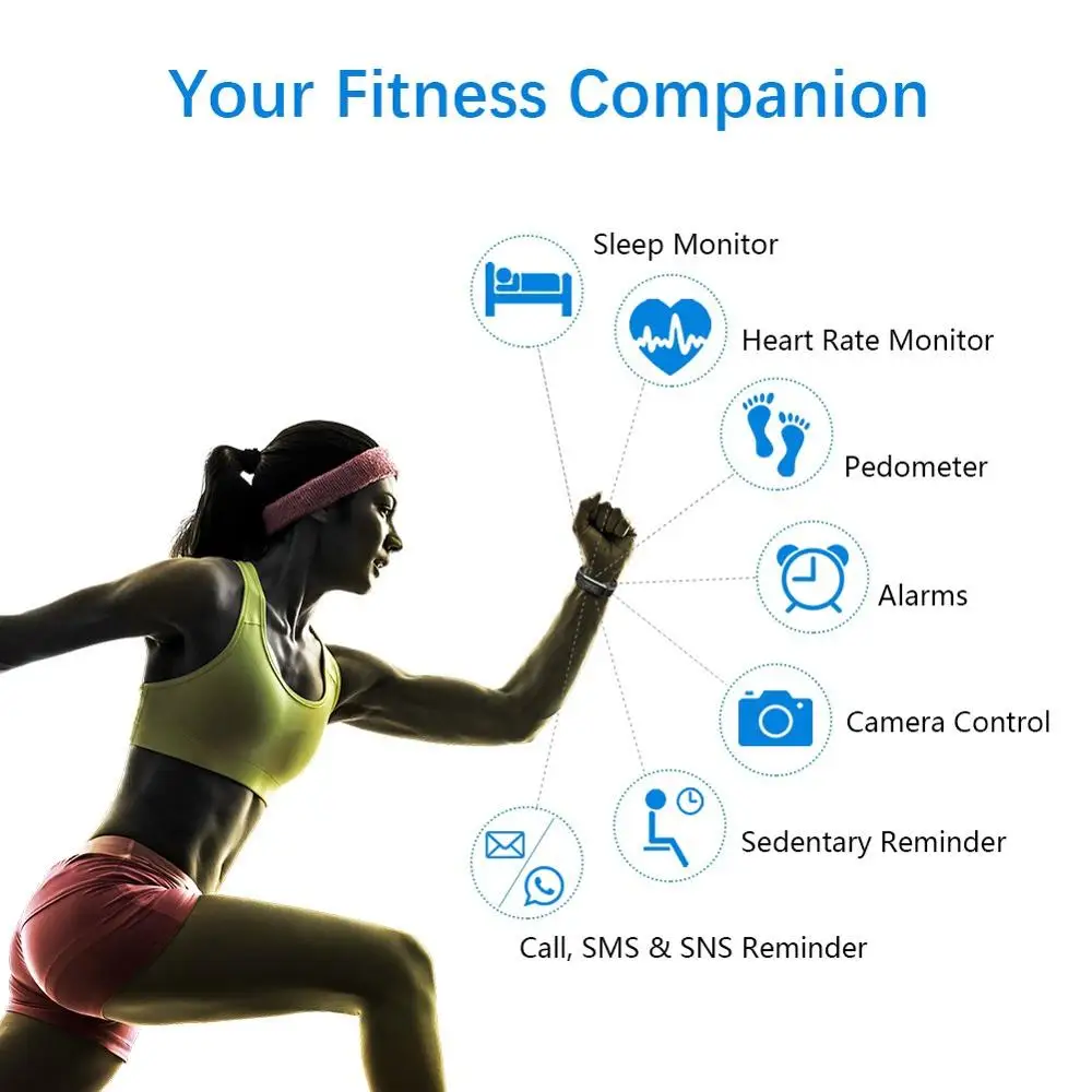 Smart Sports Bracelet MenAnd Women Pedometer Heart Rate Blood Pressure Fitness Ttracker Smartwatch Bluetooth For iOS Android+BOX