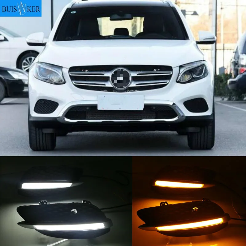 

2pcs For Mercedes Benz GLC X205 2015 2016 LED DRL Daytime Running Lights Daylight yellow turn Signal lamp light