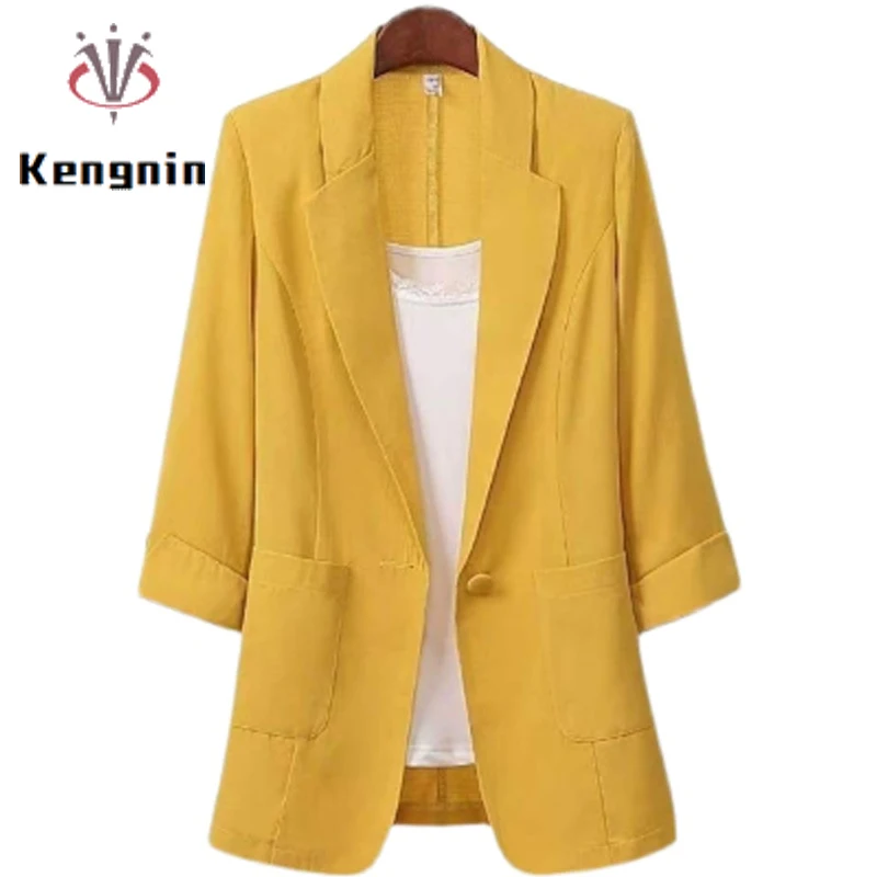 KE1130-abrigos informales coreanos para mujer, Blazers holgados finos para oficina, prendas de vestir 5XL exteriores de gran tamaño, abrigo básico para mujer, 2024