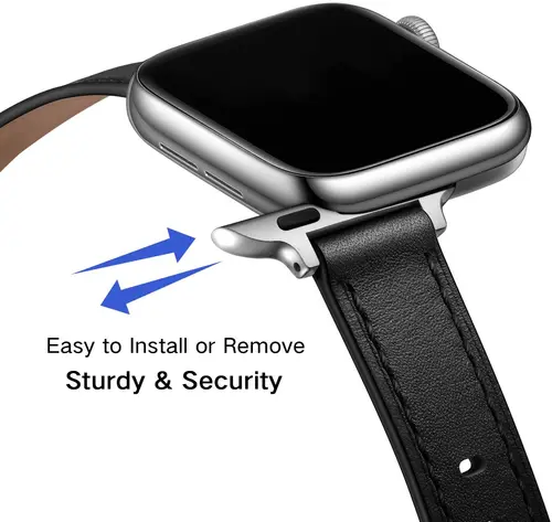 Imagen 2 del producto Correa de cuero para Apple Watch, banda de 44mm, 40mm, 45mm/41mm, 42mm y 38mm, pulsera de reloj de un solo recorrido iWatch 3 4 5 SE 6 7