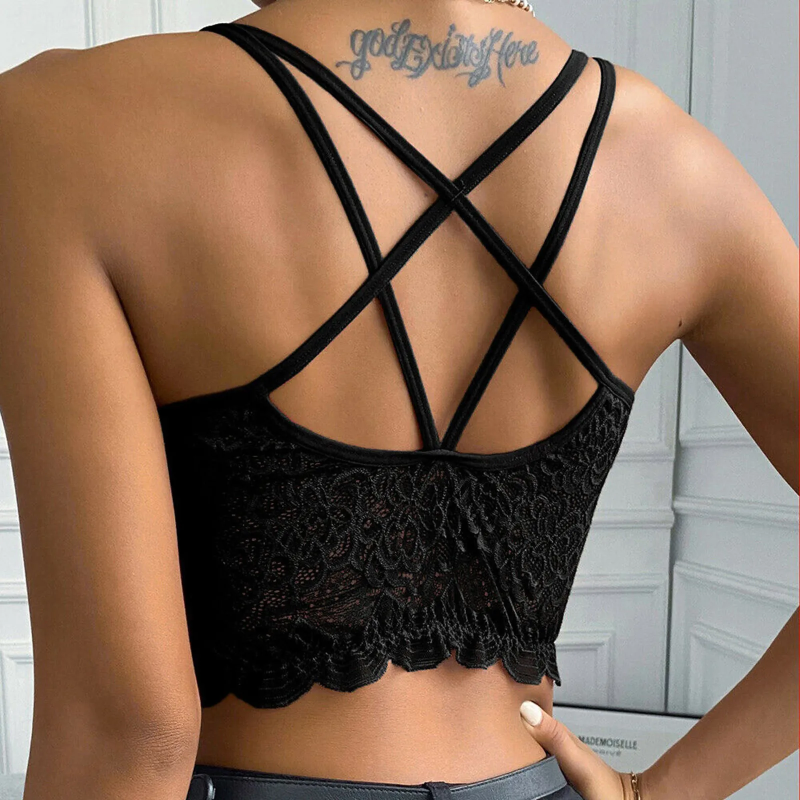 Summer Women Lace Sexy Crop Top Vest Sleeveless Padded Bralette Bra Bustier Club Cropped Tank Camis Camisole Underwear Lingerie