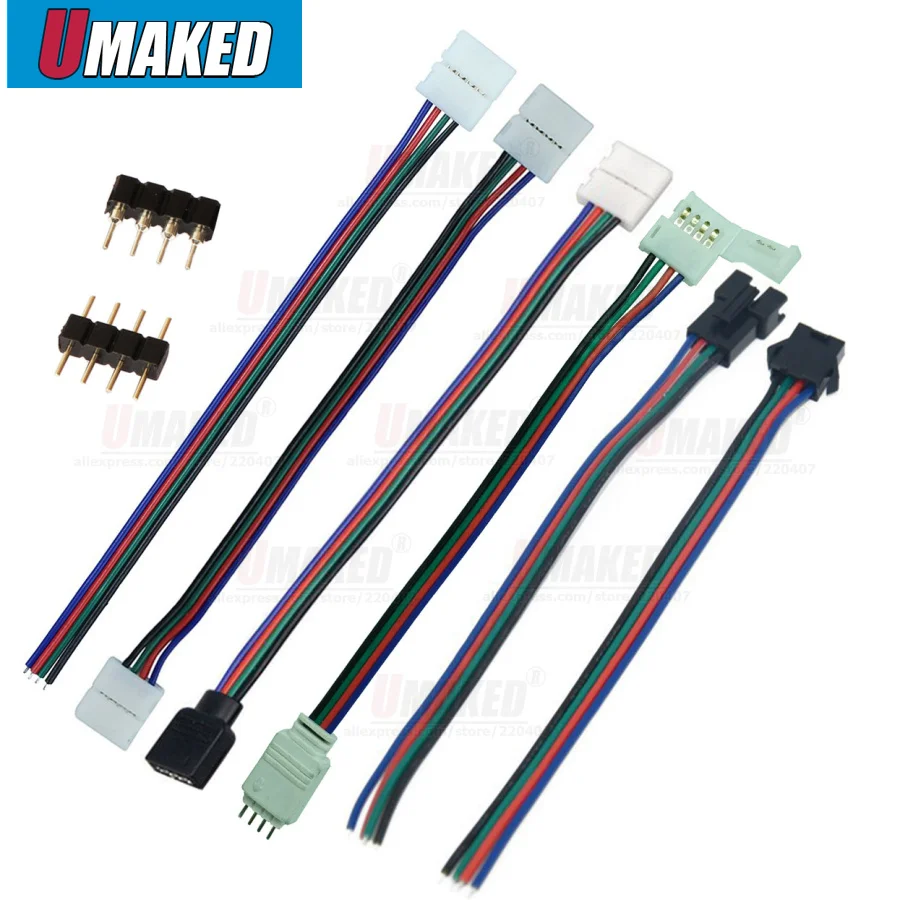 100pcs RGB LED Strip Connector 4pin 10mm Free Welding wire Power Connector T L Shape Chip Adaptor for 3528/5050 strip light