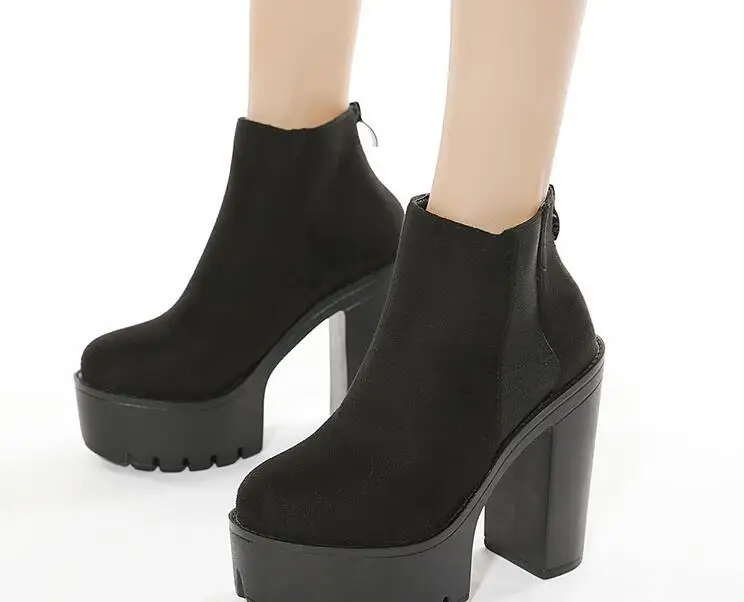 Sexy Black Women elastic fabric Boots  High Heels Boots Fashion  Round head Ankle Boots High Heels Platform Women\'s Dance Boots