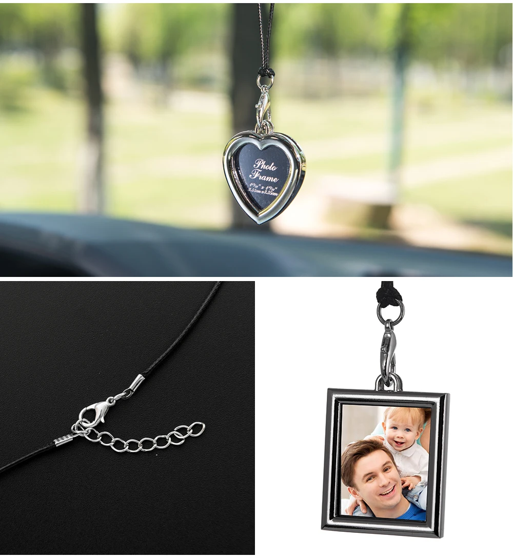 Creative car pendant metal photo frame for photo of baby pet lover and family Auto Ornament Interior Rear View Mirror Decoration