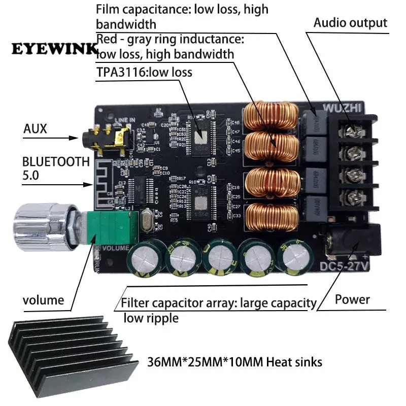 ZK-1002 ไฮไฟ 100WX2 TPA3116 บลูทูธ 5.0 เครื่องขยายเสียงดิจิตอลสเตอริโอบอร์ด AMP Amplificador โฮมเธียเตอร์