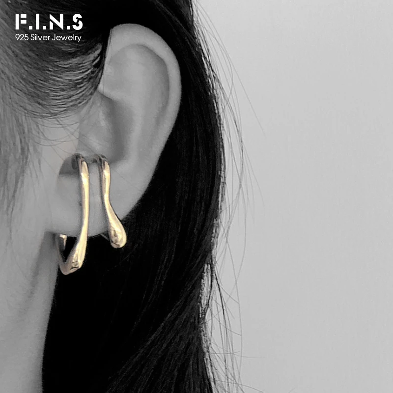 

F.I.N.S 1PC Minimalist Artistic Hyperbole S925 Sterling Silver Irregular Line Ear Clip Layered Geometric Ear Cartilage Jewelry