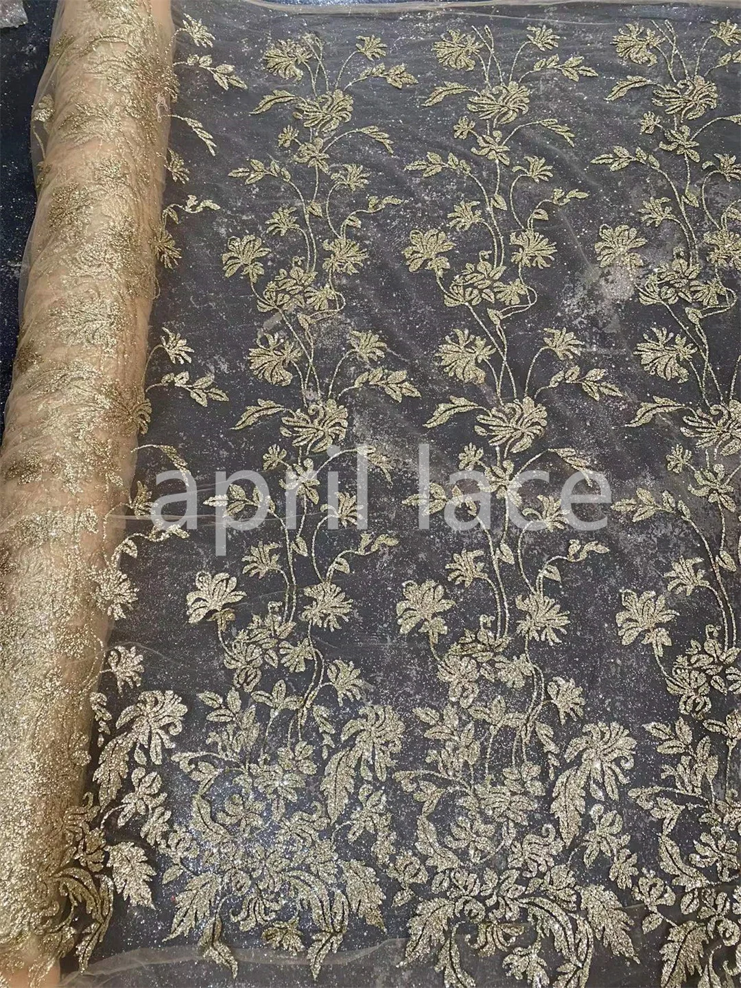 

5 Yards Champagne Gold Stripe Tulle Wedding Elegant London African Bling Glitter Lace Fabric for Occasion /Sawing Bridal Dress