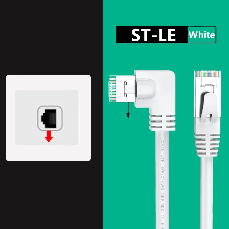 CAT6 okrągły Ethernet kot 6 przewód Lan RJ 45 przewód sieciowy kąt prosty 90 stopni do laptopa Router RJ45 kabel internetowy biały