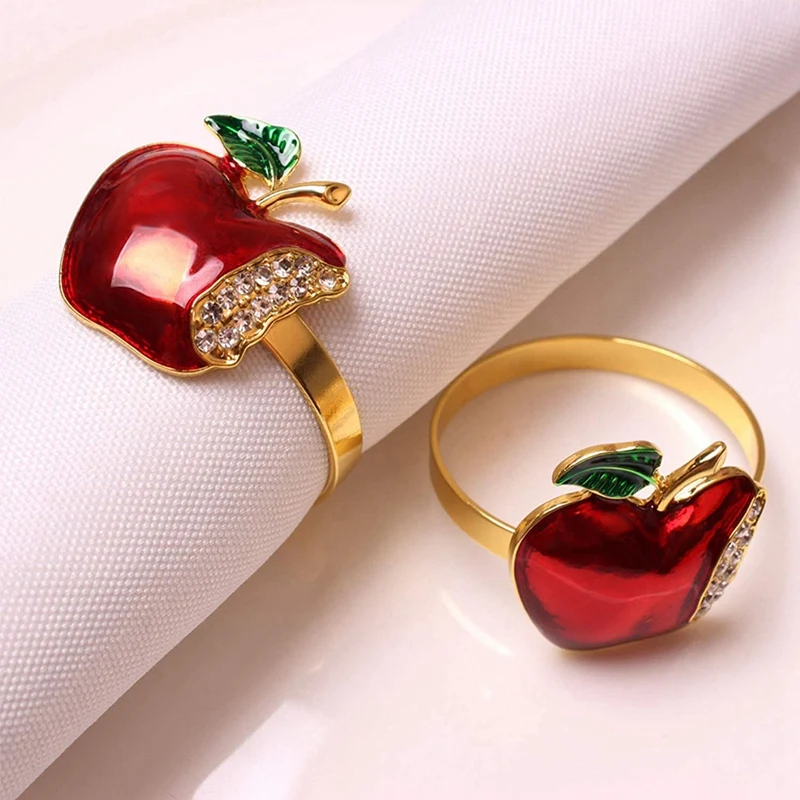 Napkin Rings Set of 6, Red Apple Napkin Ring for Wedding, Dinner Party, Banquet, Serviette for Christmas, Birthday Decoration