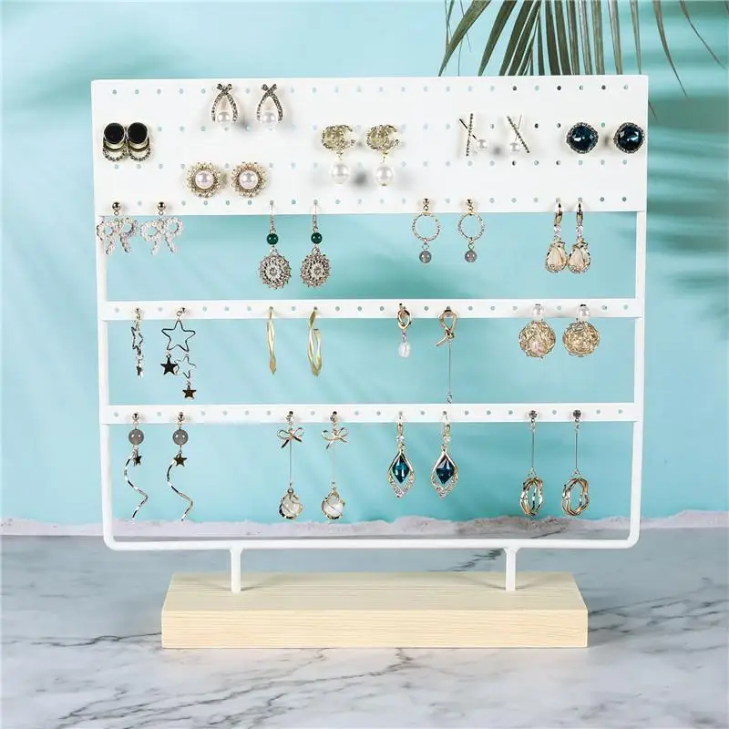 

24/36/44 Holes Stand Jewelry Display Organizer Earrings Pendants Bracelets Jewelry Holder With Wooden Base Earrings Storage Rack
