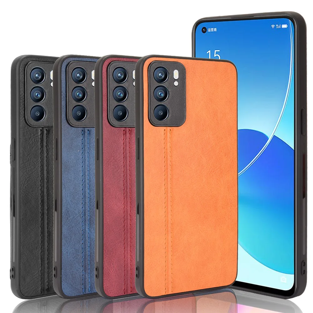 For OPPO Reno 6 5G Case Suture Soft Edge PU Leather Hard Phone Cover For Oppo Reno 6 Pro Plus 5G Reno6 Case