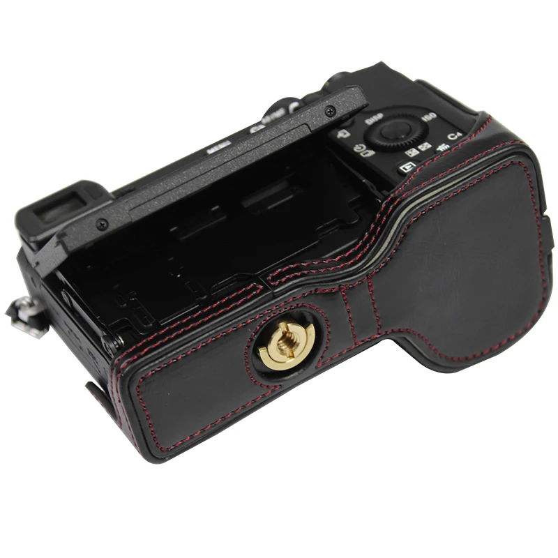 Kamera Setengah Casing untuk Sony A6600 Kamera Bagian Bawah Baterai Versi Pembukaan PU Kulit Casing Kamera Video Setengah Tas Pelindung Penutup