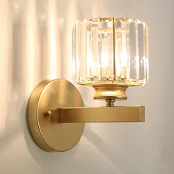 Crystal Glass Lampshade Wall Sconce Iron Art Bedside Wall Lamp Fixture Simple Living Room For Girl Bedroom Restaurant Lights E27